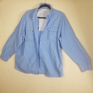 Columbia PFG Bahama II Fishing Shirt Mens 2X Blue Long Sleeve Nylon Vented Vent
